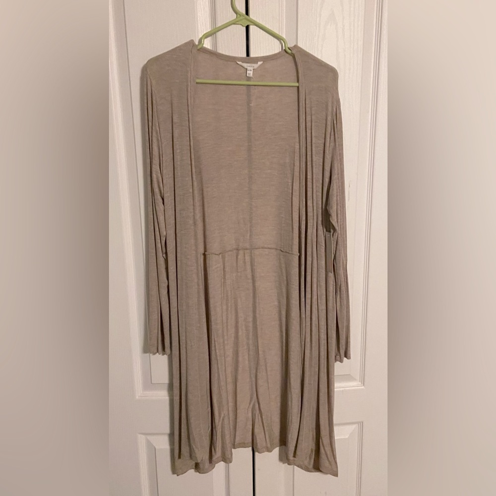 Lightweight Women’s Open Front Long Cardigan -- Tan -- XL